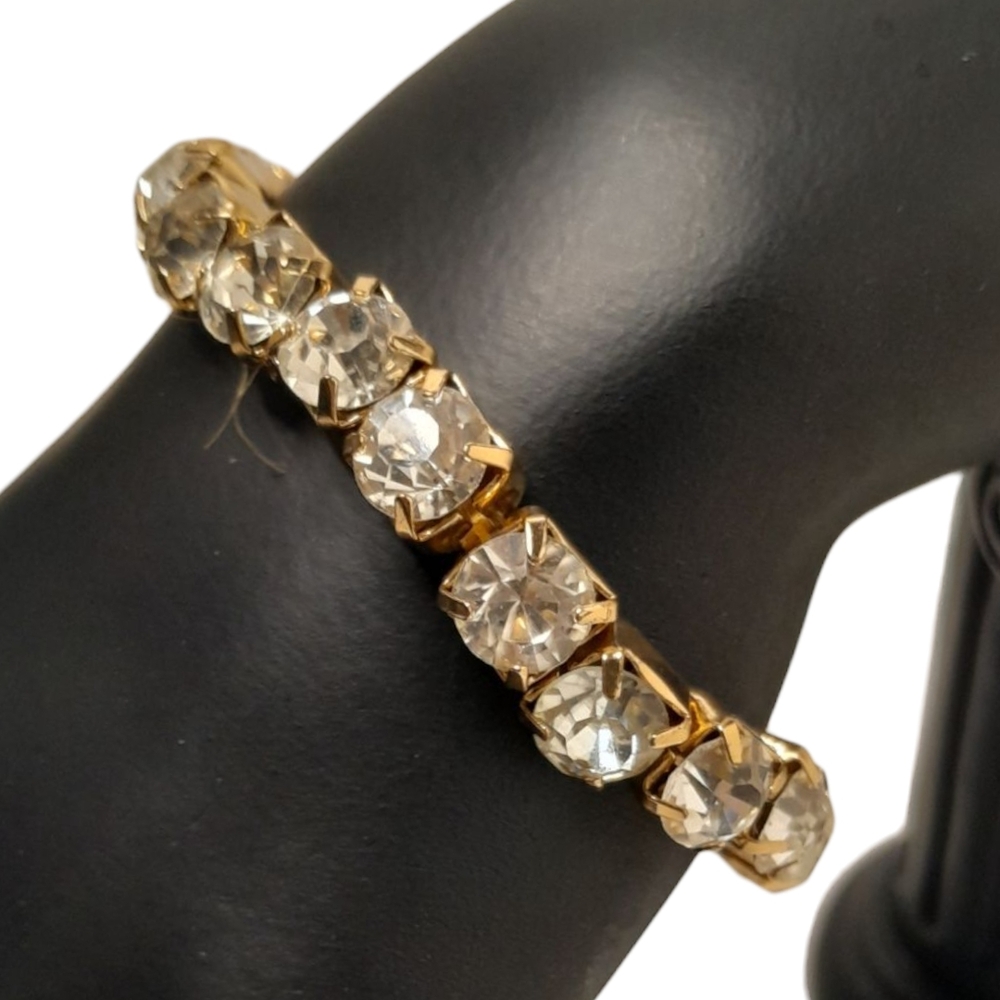 Gold Diamond Rhinstone Women's Stretch Bracelet - Picture 4 of 6